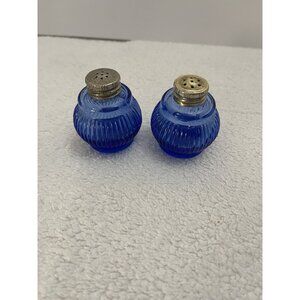 Salt and Pepper Shakers Cobalt Blue/Silver Plate 2.5" Tall